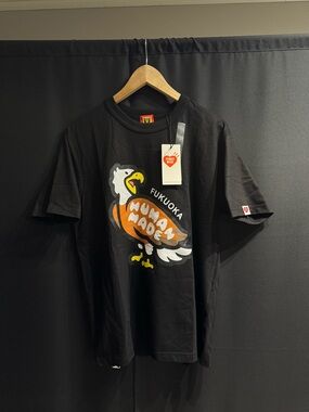 Human Made Black Tee with Orange, White & Yellow Eagle Graphic
